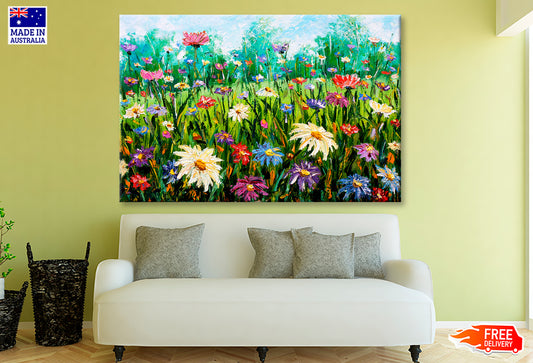 Wildflowers On Meadow Oil Painting Wall Art Limited Edition High Quality Print