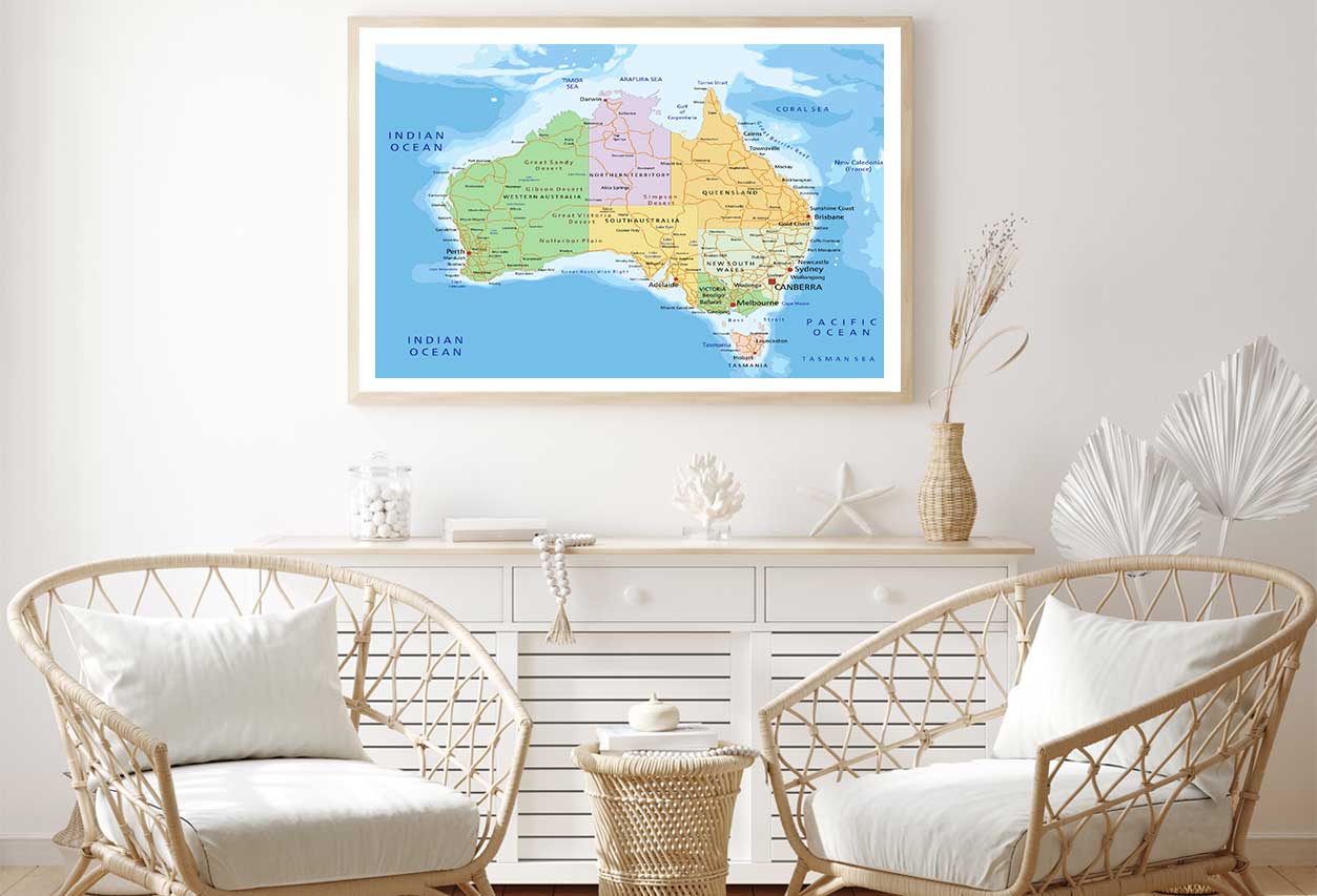 Highly Detailed Australia Political Map Home Decor Premium Quality Poster Print Choose Your Sizes