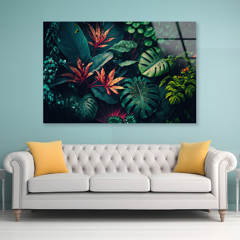 Lush Colorful Tropical Leaves Acrylic Glass Print Tempered Glass Wall Art 100% Made in Australia Ready to Hang - Bella Home Decor