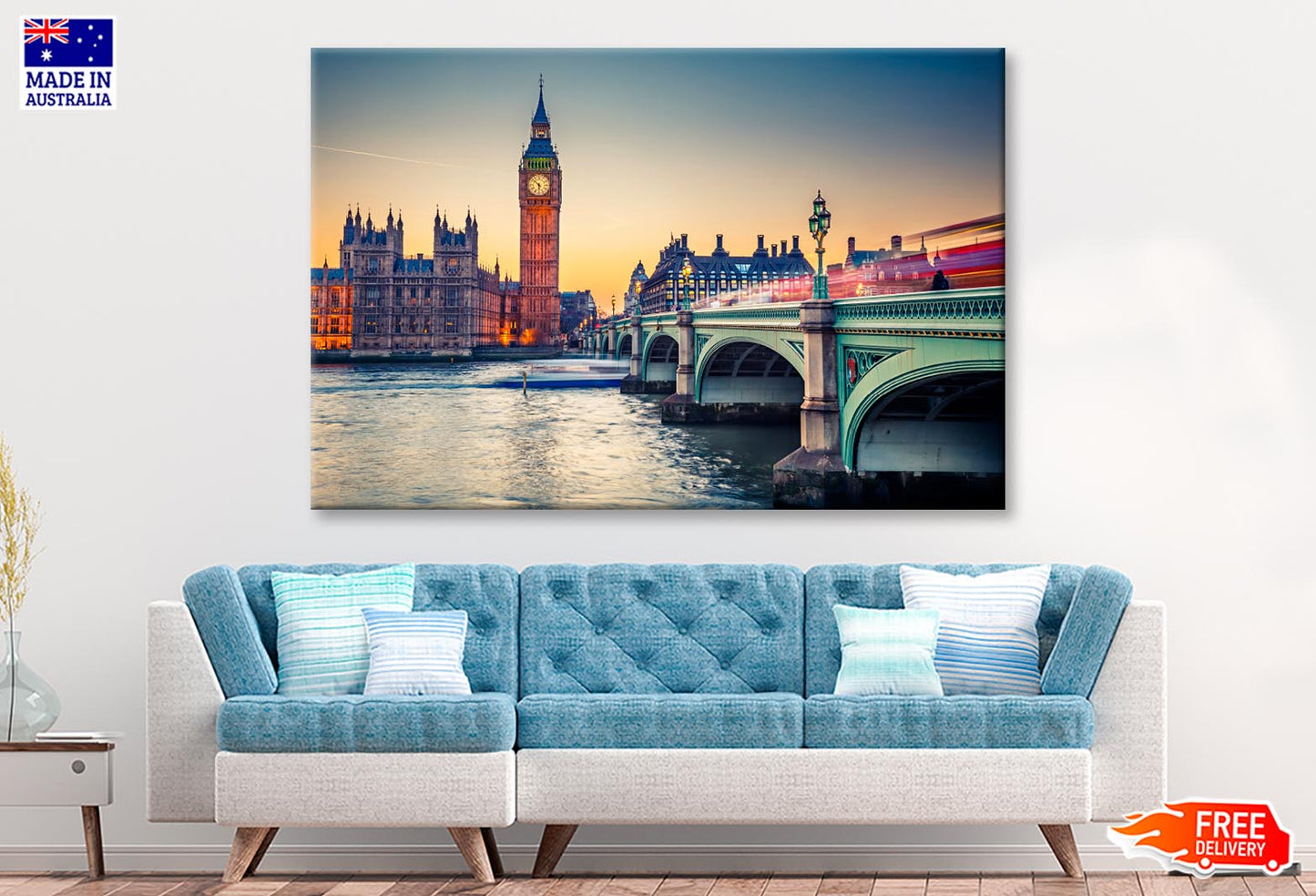 Big Ben and Westminster Bridge at Dusk Wall Art Decor 100% Australian Made