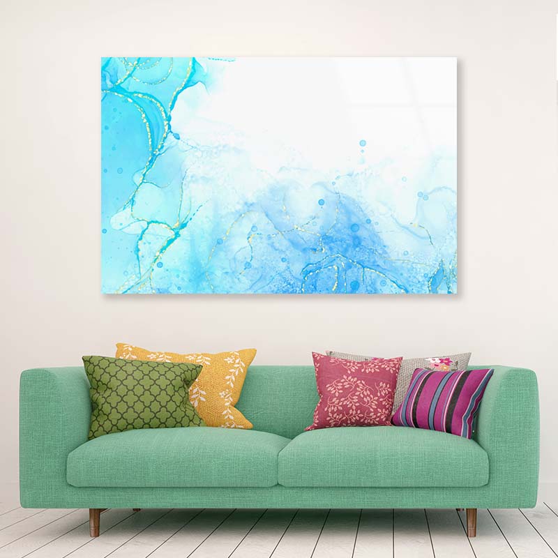 Pastel Cyan Gold Lines Acrylic Glass Print Tempered Glass Wall Art 100% Made in Australia Ready to Hang