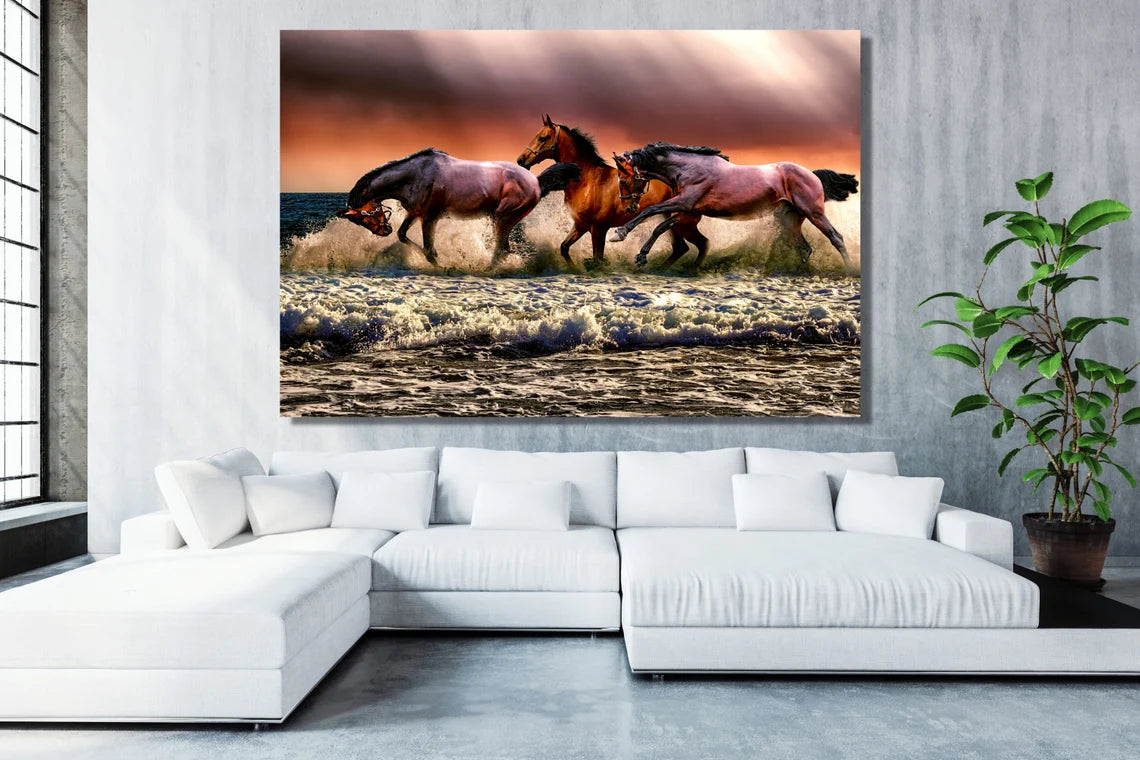 Horses In Ocean UV Direct Aluminum Print Australian Made Quality