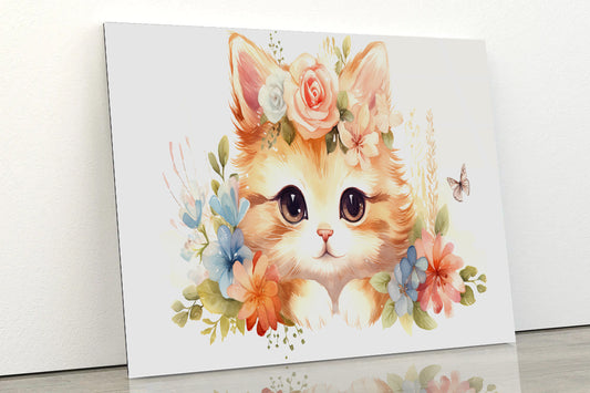 Baby Cat in Flower Blossom Garden Acrylic Glass Print Tempered Glass Wall Art 100% Made in Australia Ready to Hang