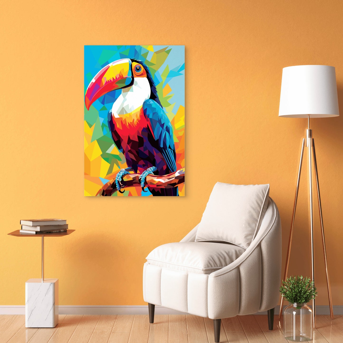 Bright Geometric Toucan Tropical Bird 40x60cm Metal Print Ready to Hang