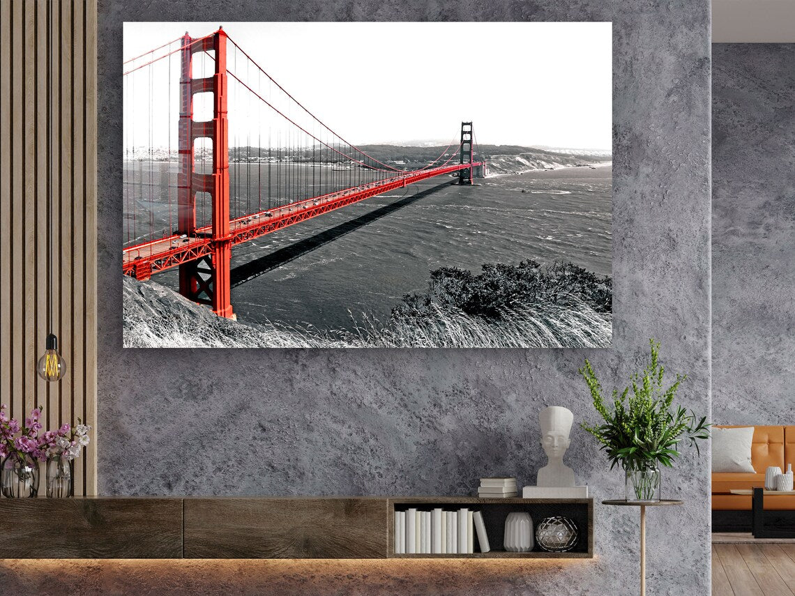 Red Golden Gate B&W UV Direct Aluminum Print Australian Made Quality