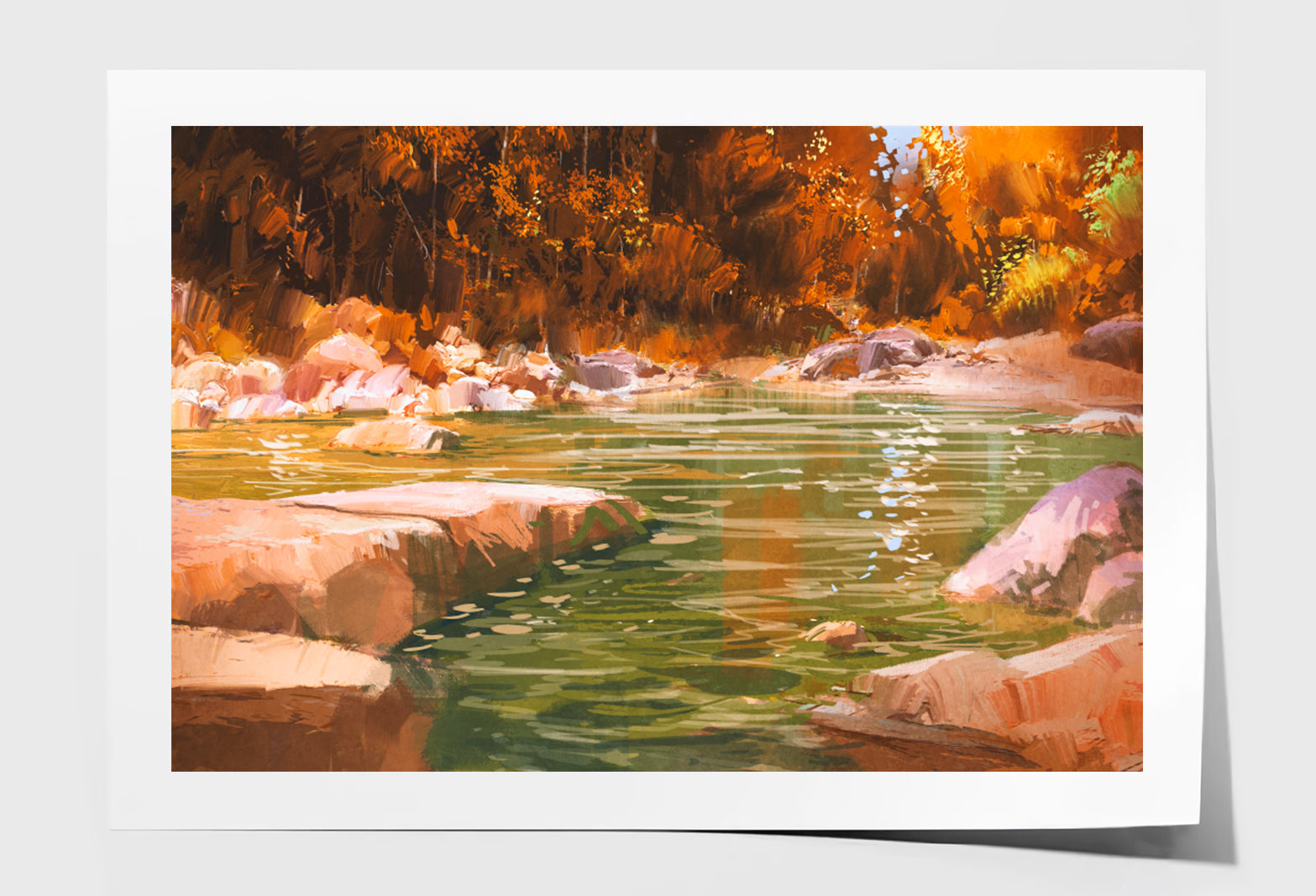 Creek In Autumn Forest Oil Painting Wall Art Limited Edition High Quality Print Unframed Roll Canvas None