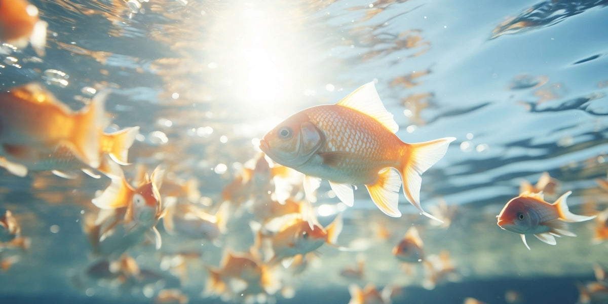 Goldfish Underwater Swimming Sunbeams Liquid Light Wall Art Canvas Office Home Framed 120x60cm