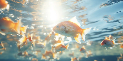 Goldfish Underwater Swimming Sunbeams Liquid Light Wall Art Canvas Office Home Framed 120x60cm