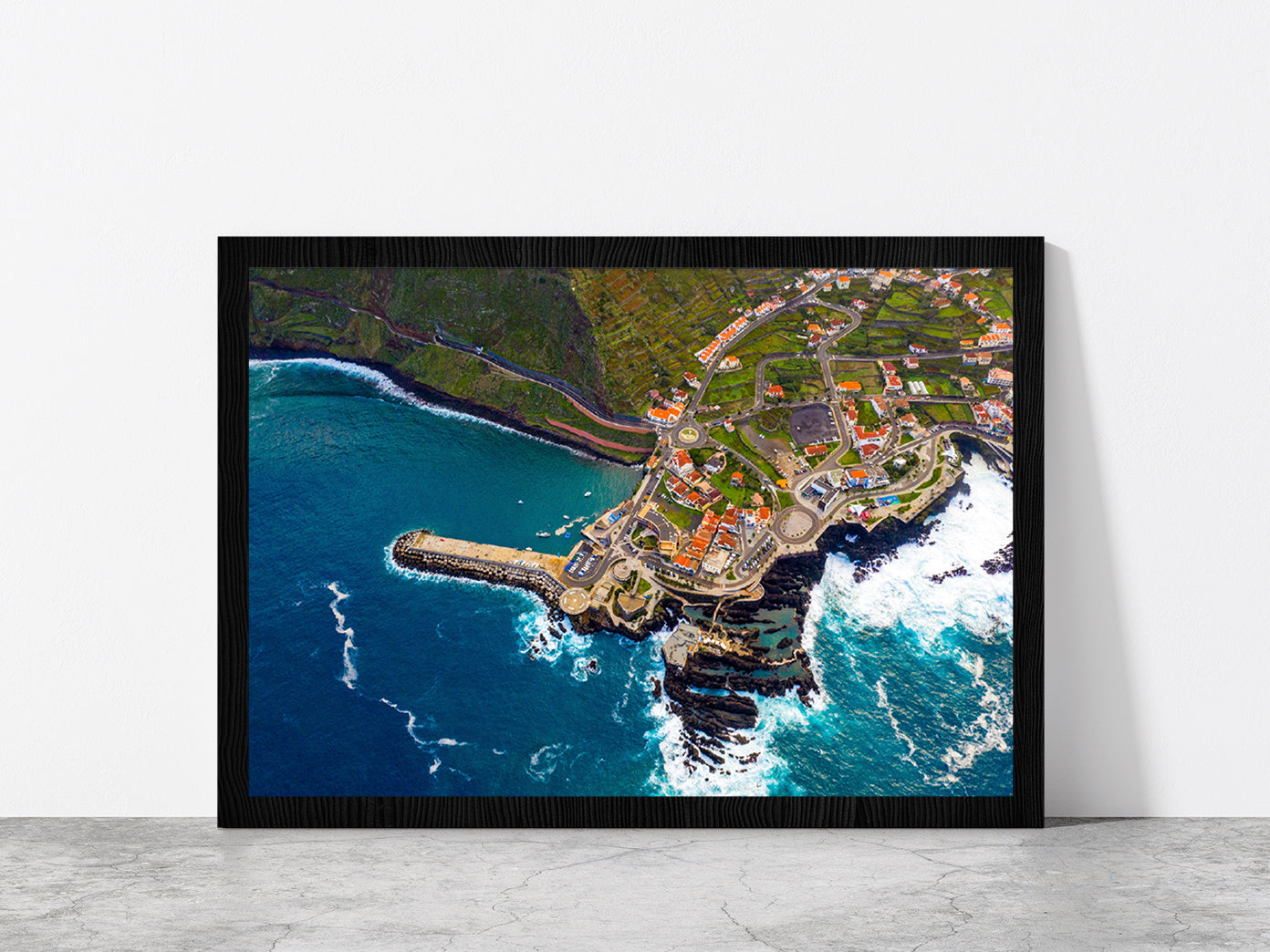 Volcanic Lava Swimming Pool Glass Framed Wall Art, Ready to Hang Quality Print Without White Border Black