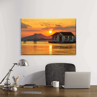 Beautiful sunset at Seamans floating cafe, South Korea  Wall Art Decor 100% Australian Made