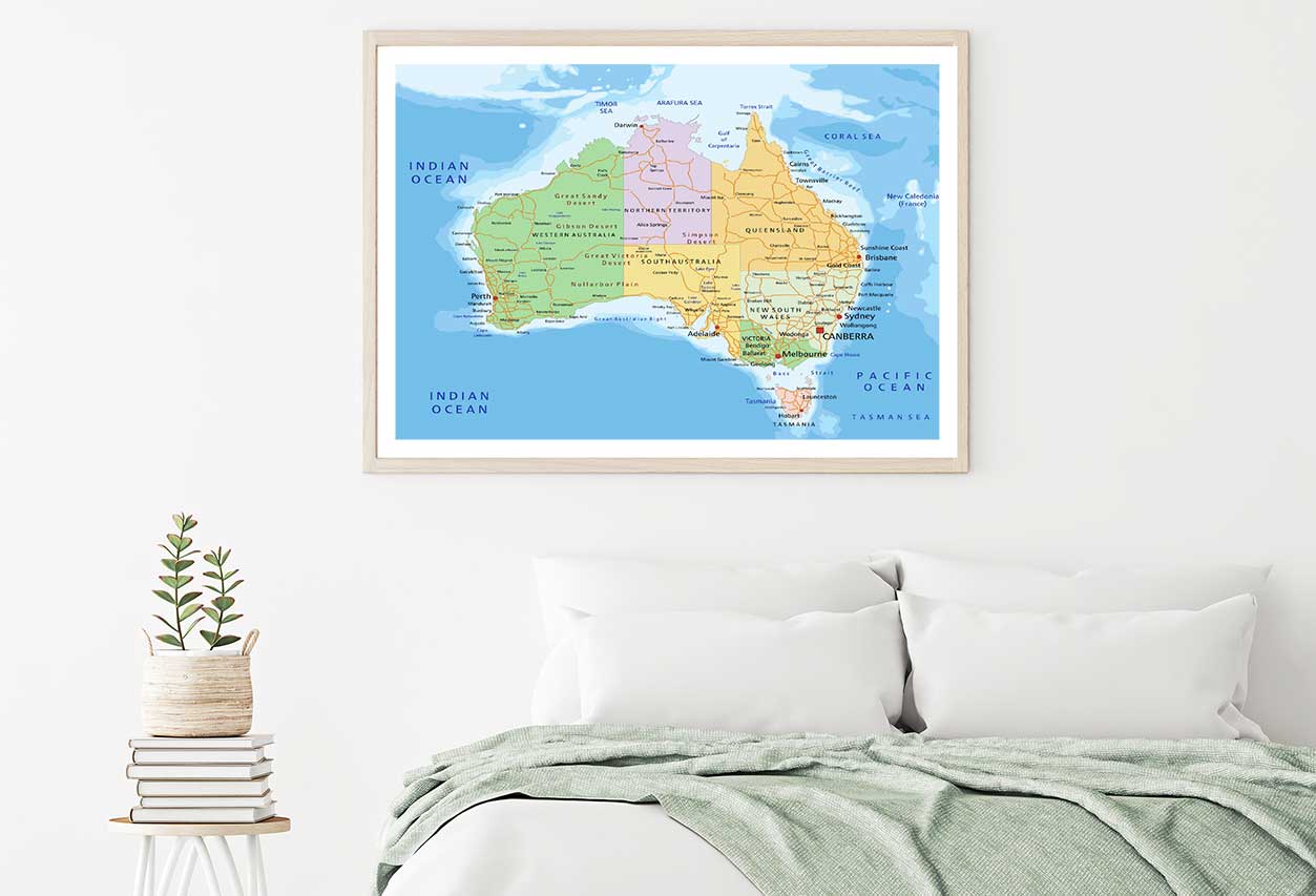 Highly Detailed Australia Political Map Home Decor Premium Quality Poster Print Choose Your Sizes