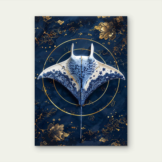 Kintsugi Blue Manta Ray 40x60cm Metal Print Ready to Hang