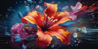 Orange Lily Splatter Wall Art Canvas Office Home Room Framed 120x60cm - Bella Home Decor