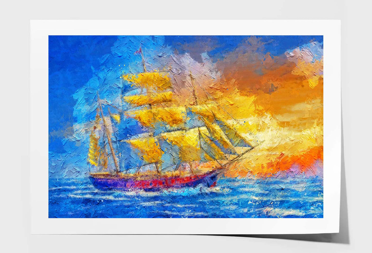 Old Big Sailboat. Vintage Sail Yacht. Beautiful Ocean Seascape with Sunset Wall Art Limited Edition High Quality Print