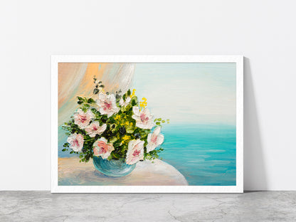 Bouquet Of Flowers On The Table Glass Framed Wall Art, Ready to Hang Quality Print Without White Border White