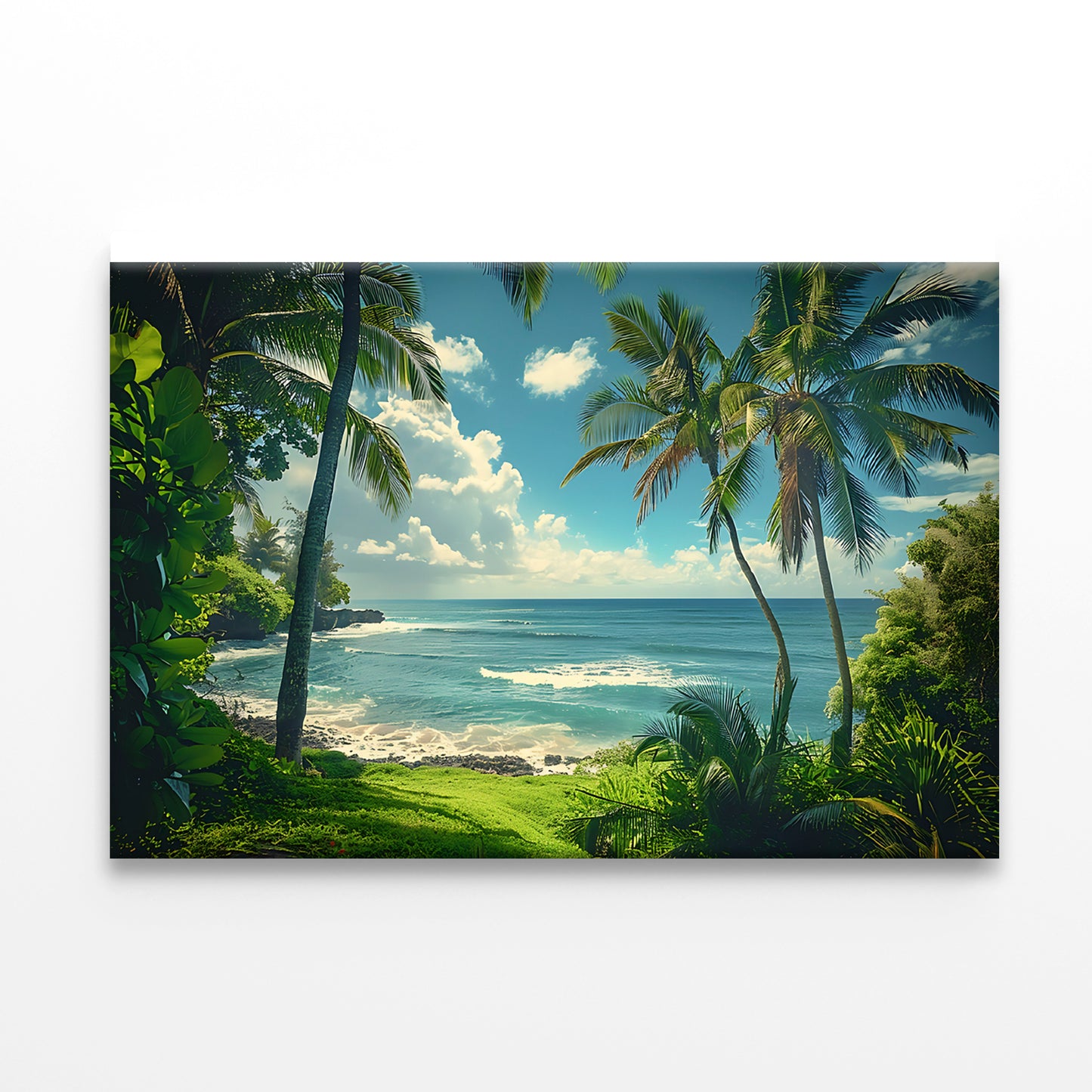 Tropical Beach with Palm Trees under Sky Print 100% Australian Made - Bella Home Decor