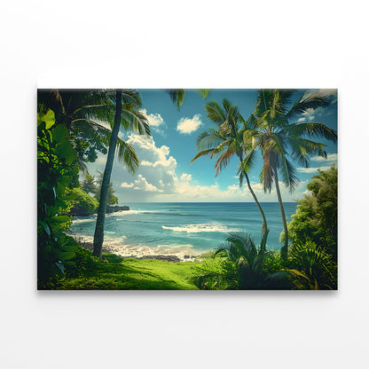 Tropical Beach with Palm Trees under Sky Print 100% Australian Made - Bella Home Decor