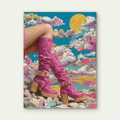 Pink Funky Disco Boots, Retro Style 60x90cm Metal Print Ready to Hang