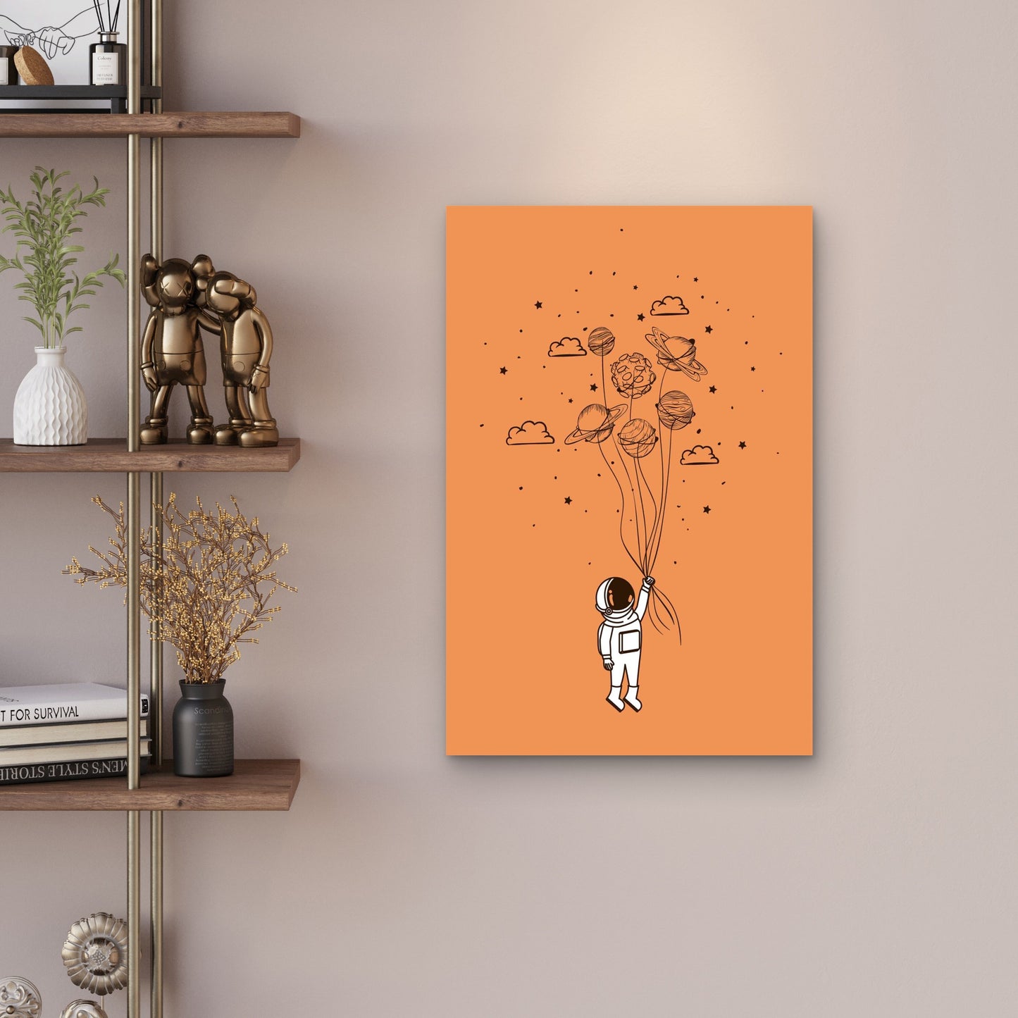 Astronaut Holding Planet Balloons Metal Print Ready to Hang