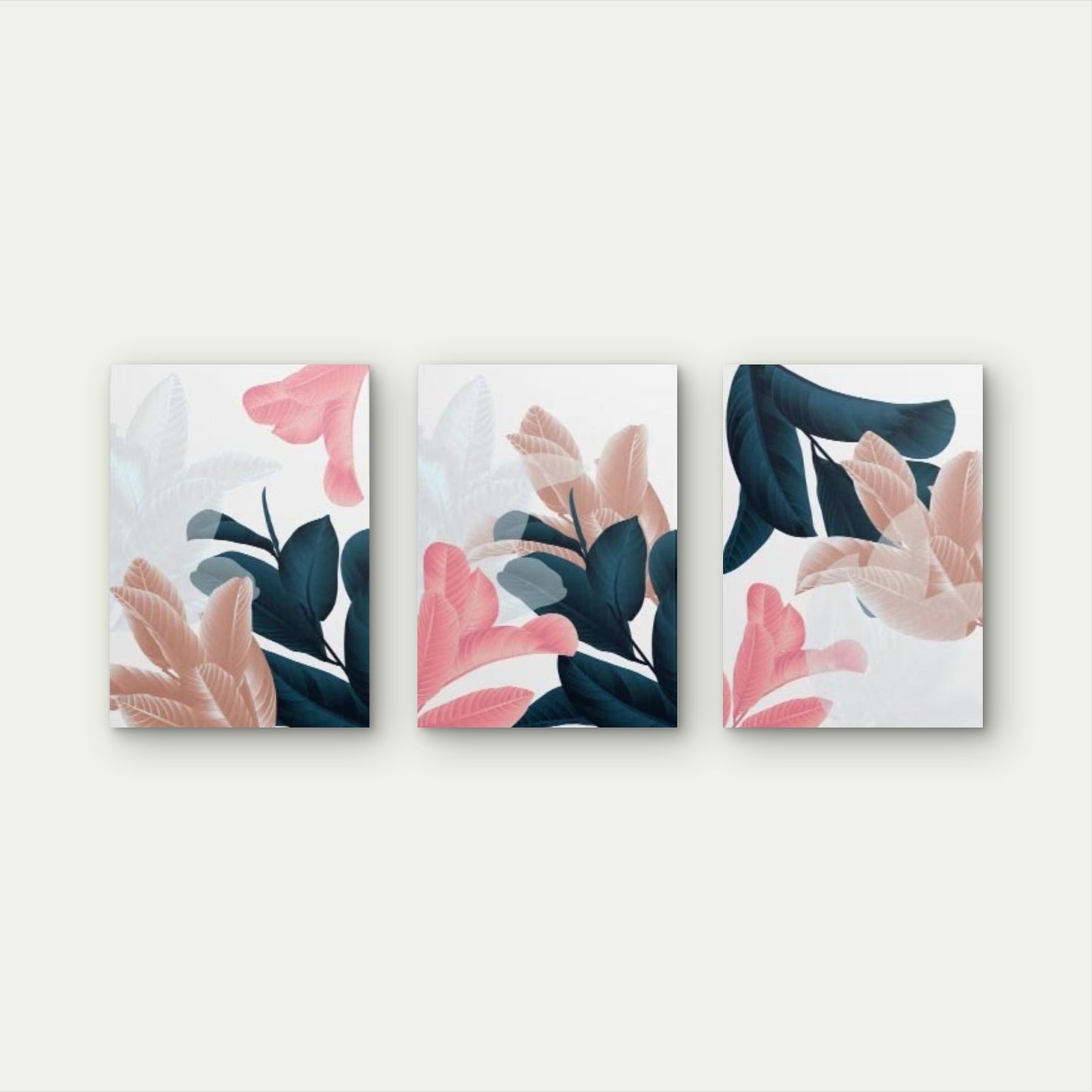 3pcs Pink Teal Botanical Leaves Abstract Trio Wall Art Set Canvas Framed 60x90cm - High Quality Print 100% Australian Made Wall Canvas Ready to Hang - Bella Home Decor