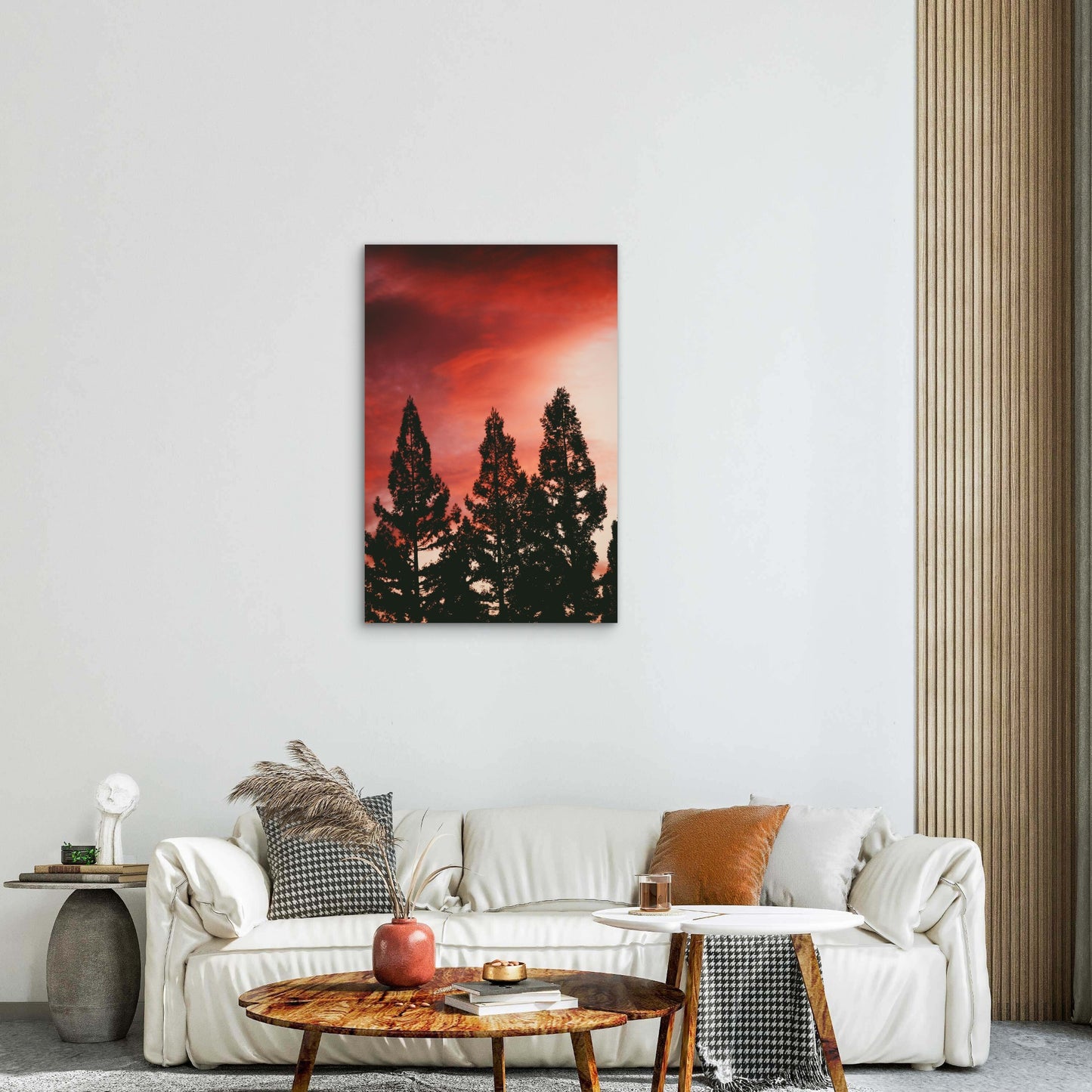 Dramatic Sunset Over A Forest Of Pine Trees 40x60cm Metal Print Ready to Hang