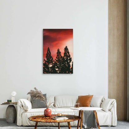Dramatic Sunset Over A Forest Of Pine Trees 40x60cm Metal Print Ready to Hang