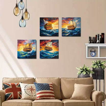 4pcs Hamburg Boat Themed Elegant Wall Art Canvas Framed
