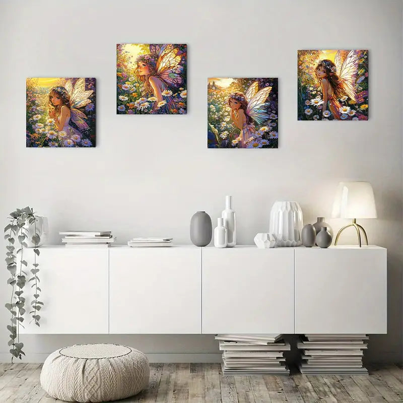 4pcs Vibrant Flower Fair  Wall Art Canvas Framed