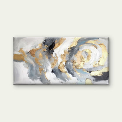 Grey Gold Brushstroke Abstract Wall Art Canvas Office Home Room Framed 120x60cm