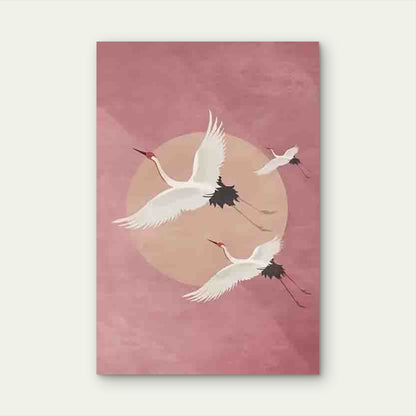 Crane & Cherry Blossom 60x90cm Metal Print Ready to Hang