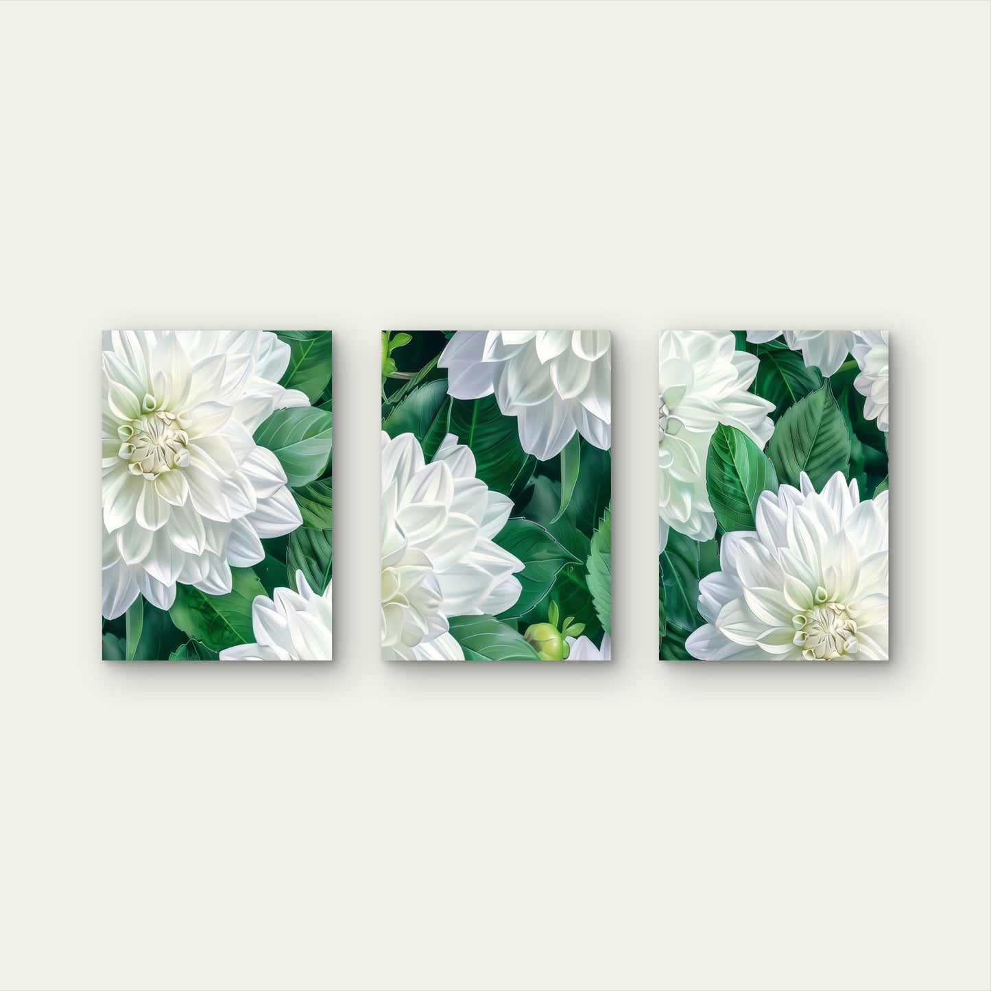 3pcs Elegant Blooming White Flower and Green Leaves  Wall Art Set Canvas Framed 50x70cm - High Quality Print 100% Australian Made Wall Canvas Ready to Hang