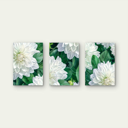 3pcs Elegant Blooming White Flower and Green Leaves  Wall Art Set Canvas Framed 50x70cm - High Quality Print 100% Australian Made Wall Canvas Ready to Hang