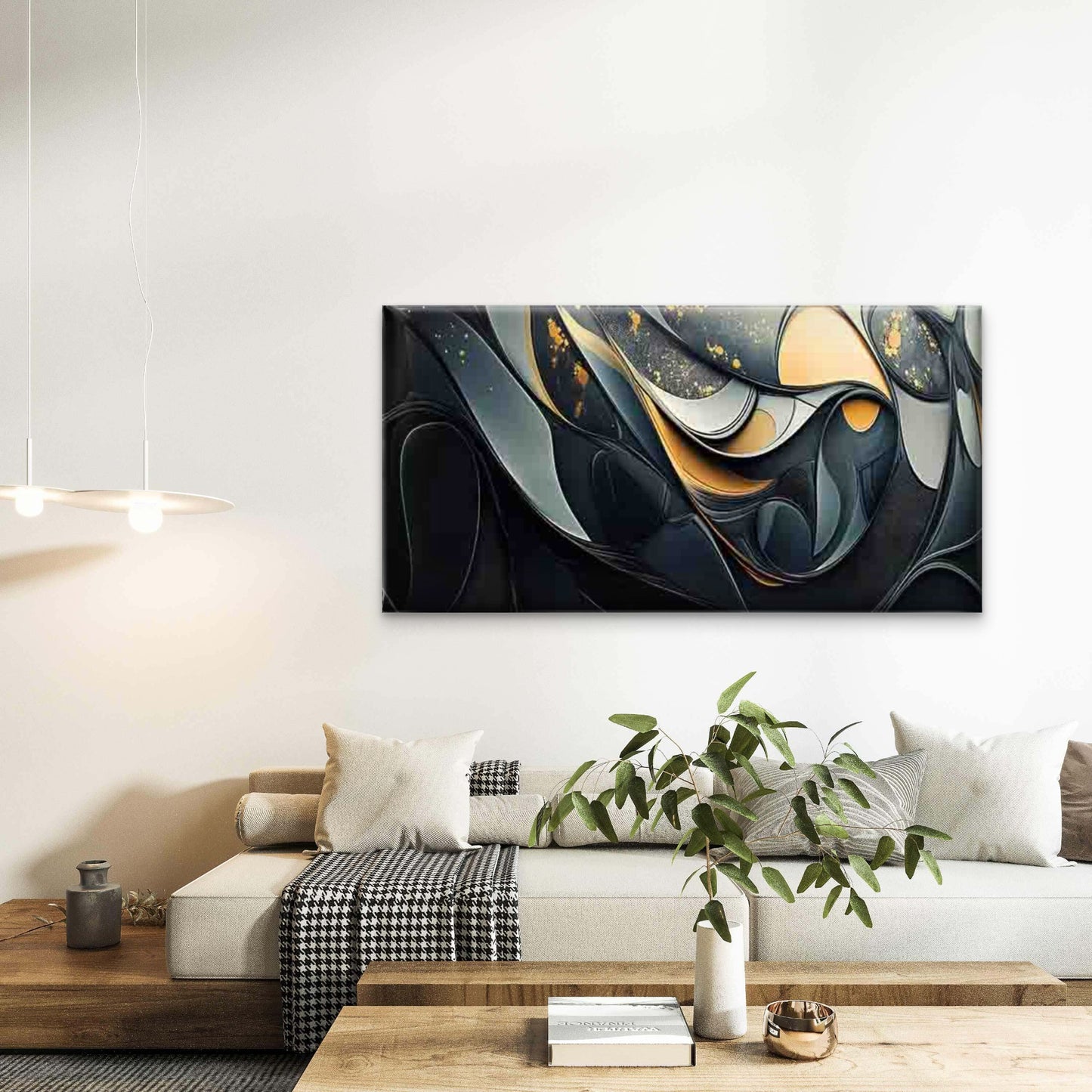 Abstract Featuring Curved Shape Wall Art Canvas Office Home Room Framed 120x60cm - Bella Home Decor
