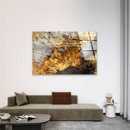 Abstract Gold Foil Metallic Grey Ochre Acrylic Glass Printing Wall Art Australian Made Quality
