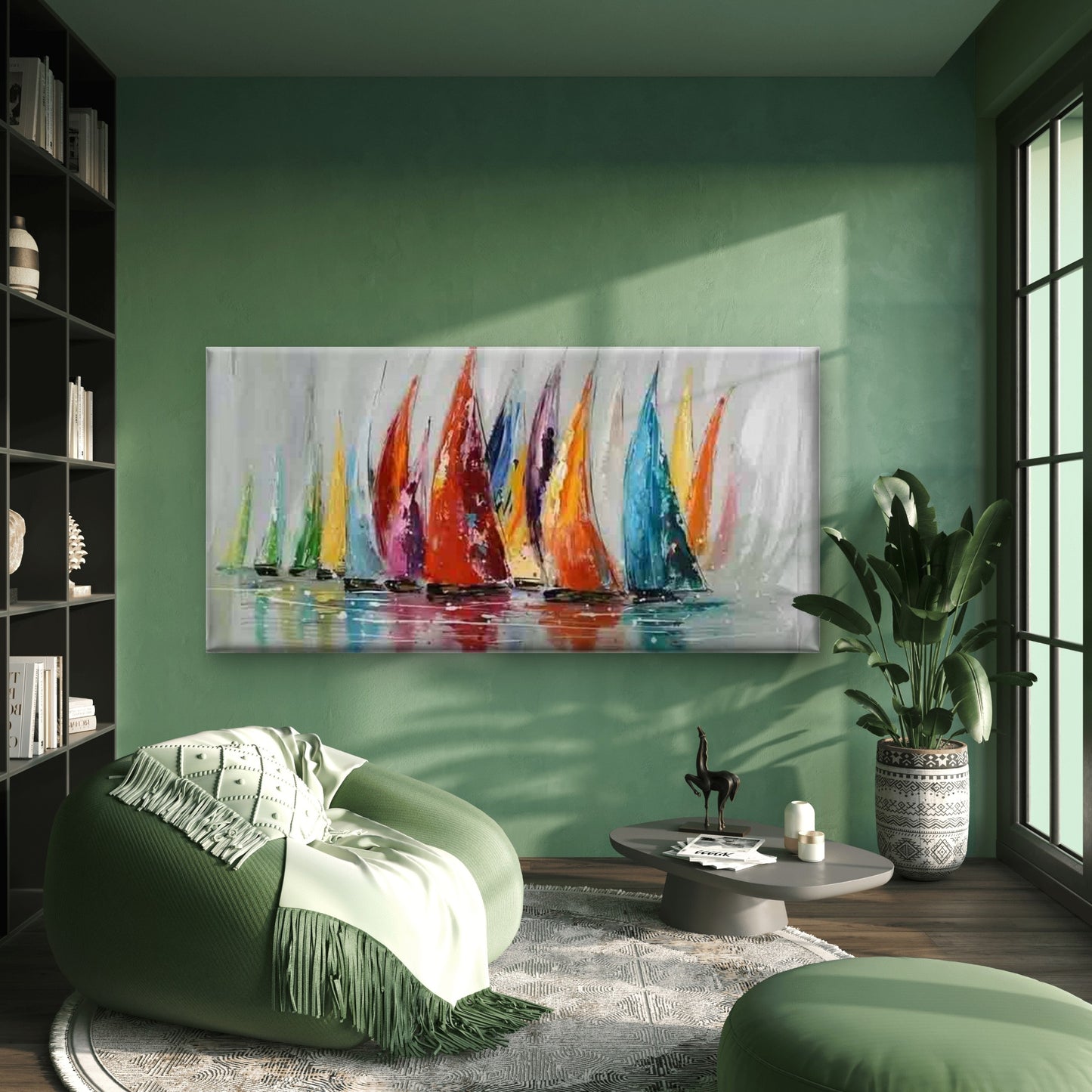 Colorful Sailing Boats Painting Wall Art Canvas Office Home Room Framed 120x60cm - Bella Home Decor