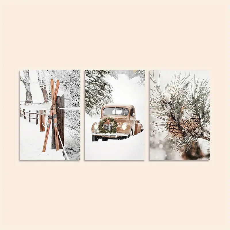 3pcs Winter Outdoor Wild Snow Scene Metal Print Ready to Hang Art