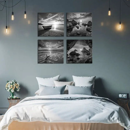 4pcs Seaside Starfish Landscape Wall Art Canvas Framed