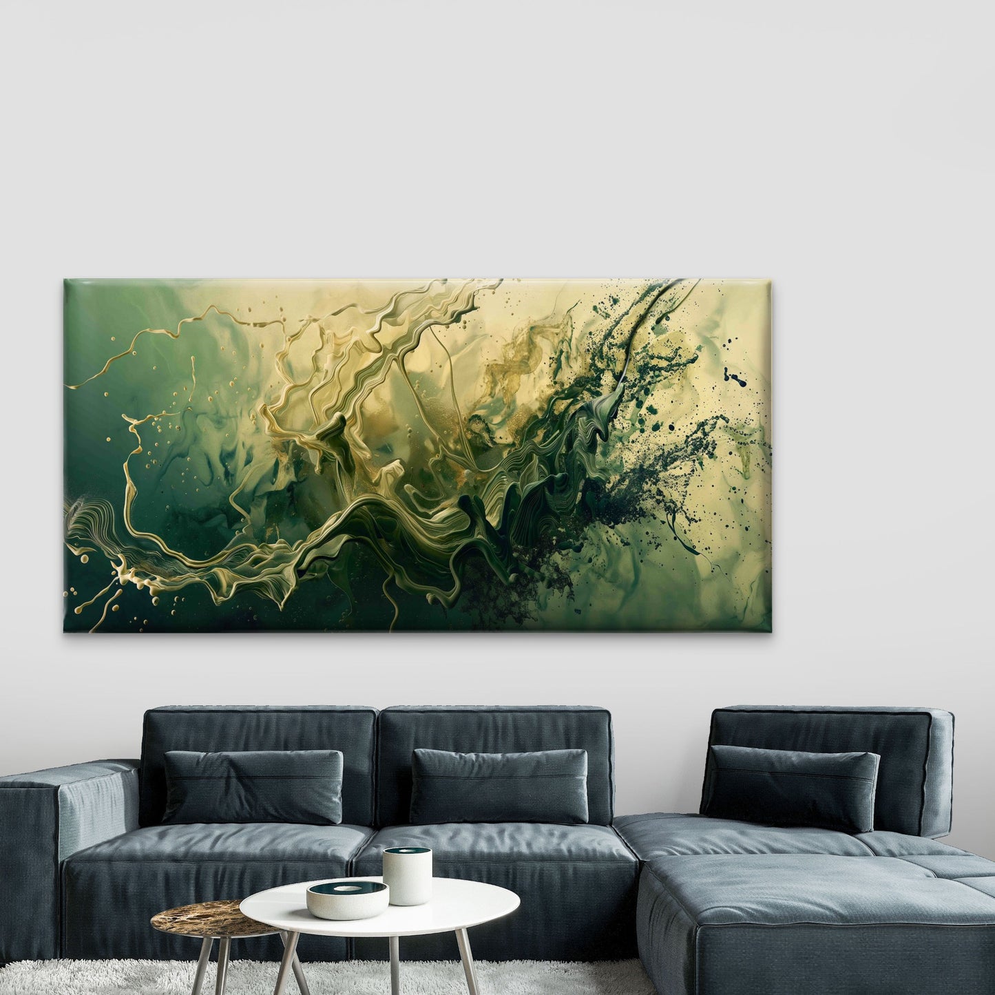 Abstract Green Gold Swirling Wall Art Canvas Office Home Room Framed 120x60cm