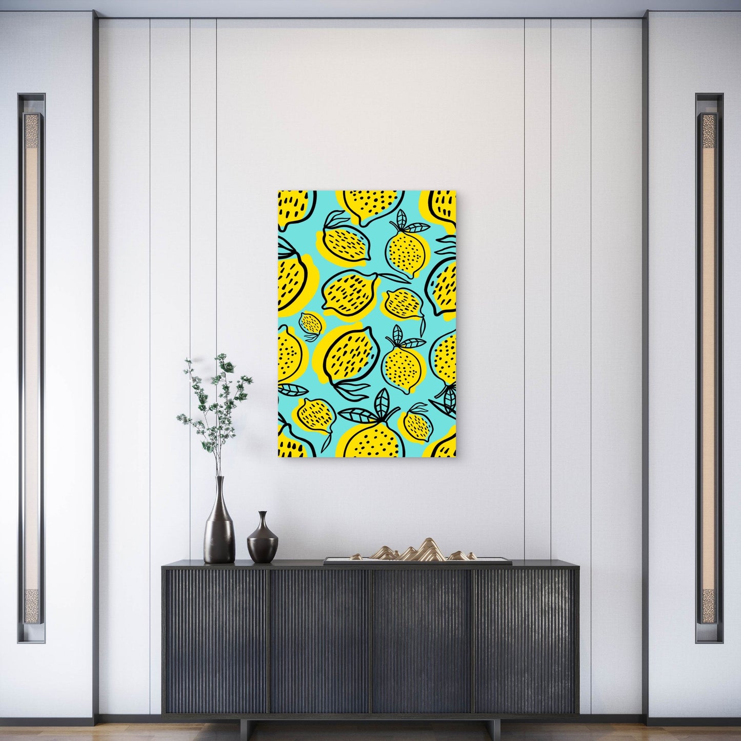 Lemon Pattern Background Metal Print Ready to Hang