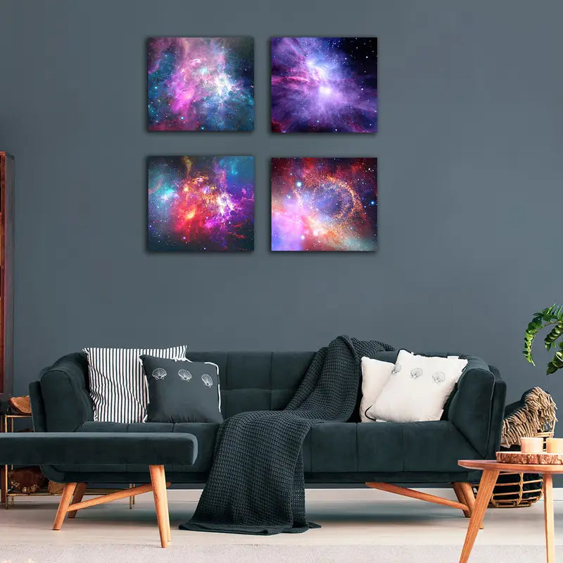 4pcs  Colorful Nebula  Wall Art Canvas Framed
