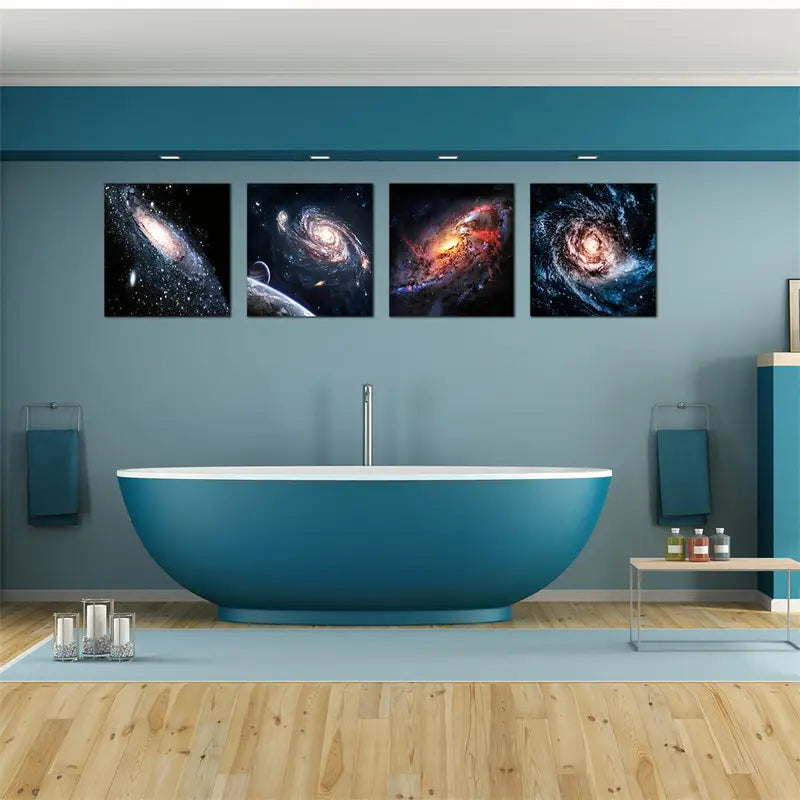 4pcs Galaxy Space Nebula Painting Wall Art Canvas Framed