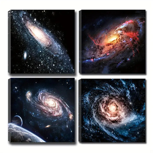4pcs Galaxy Space Nebula Painting Wall Art Canvas Framed