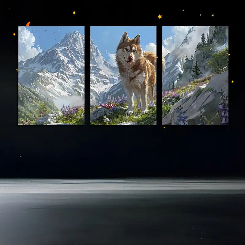 3pcs Featuring A Wolf, Mountain Landscape Metal Print Ready to Hang Art