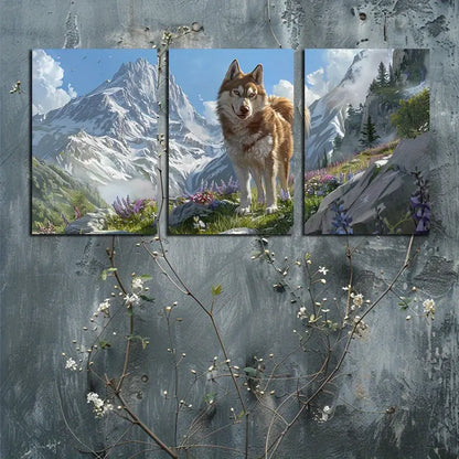 3pcs Featuring A Wolf, Mountain Landscape Metal Print Ready to Hang Art
