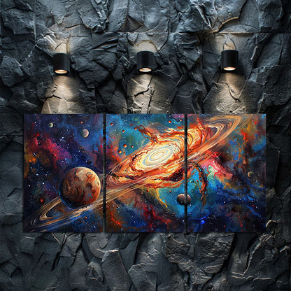 3pcs Astronomical Galaxy and Planets Design Wall Art Set Canvas Framed 60x90cm - High Quality Print 100% Australian Made Wall Canvas Ready to Hang