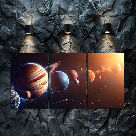 3pcs Solar System Jupiter and Planet Space Decor Wall Art Set Canvas Framed 50x70cm - High Quality Print 100% Australian Made Wall Canvas Ready to Hang
