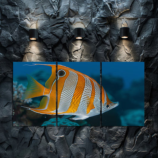 3pcs Beautiful Coral Reef Butterfly Fish Swim Wall Art Set Canvas Framed 50x70cm - High Quality Print 100% Australian Made Wall Canvas Ready to Hang