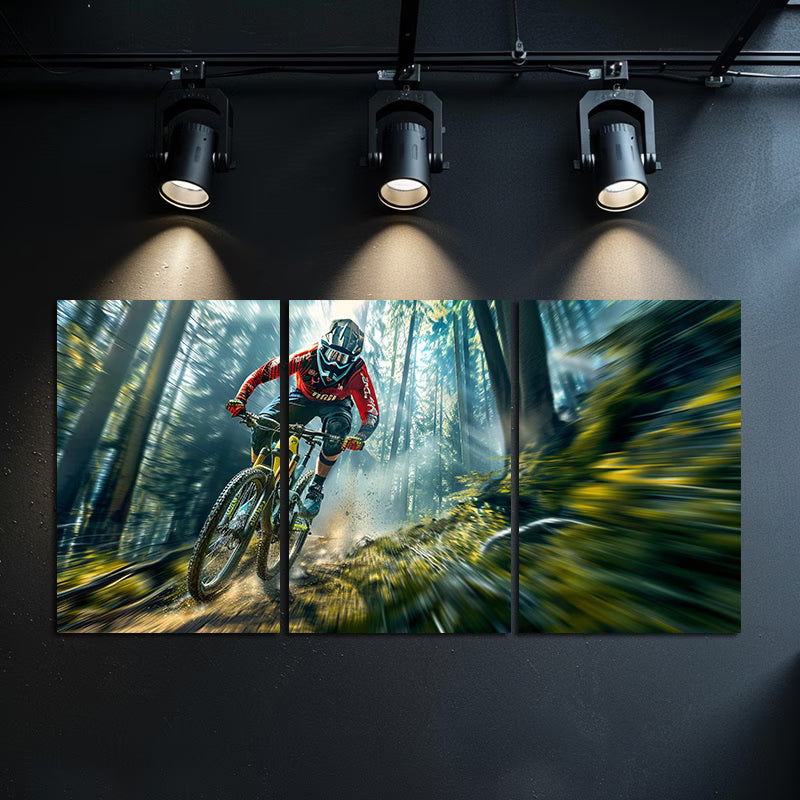 3pcs Biker Jumps on His Enduro Bike in Forest Wall Art Set Canvas Framed 60x90cm - High Quality Print 100% Australian Made Wall Canvas Ready to Hang - Bella Home Decor