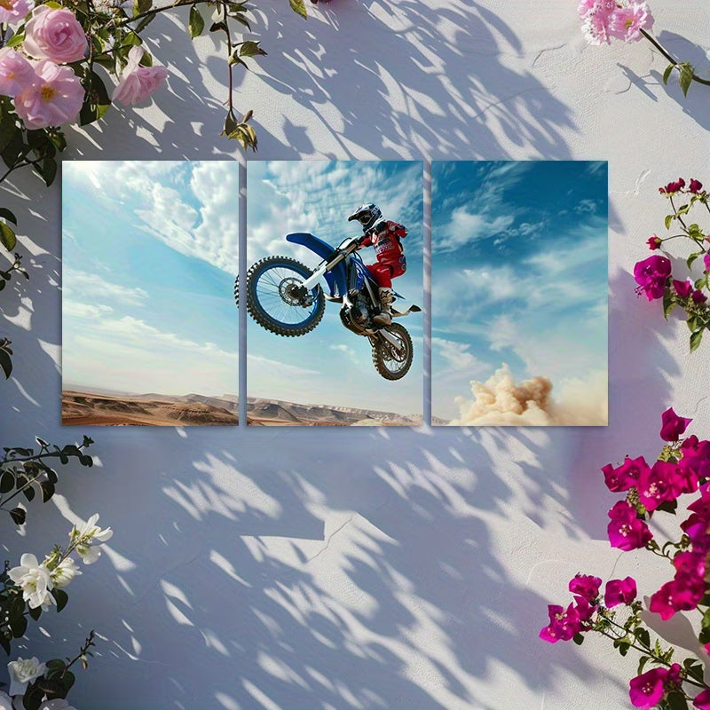3pcs Dirt Bike with Black Wheels Wall Art Set Canvas Framed 60x90cm - High Quality Print 100% Australian Made Wall Canvas Ready to Hang - Bella Home Decor