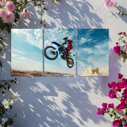 3pcs Dirt Bike with Black Wheels Wall Art Set Canvas Framed 60x90cm - High Quality Print 100% Australian Made Wall Canvas Ready to Hang - Bella Home Decor